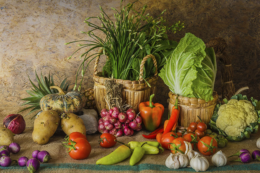 still life  Vegetables, Herbs and Fruits.