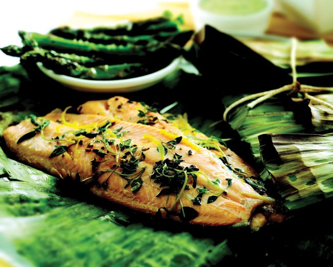 BBQ Baked Trout with Asparagus and Rocket Aioli