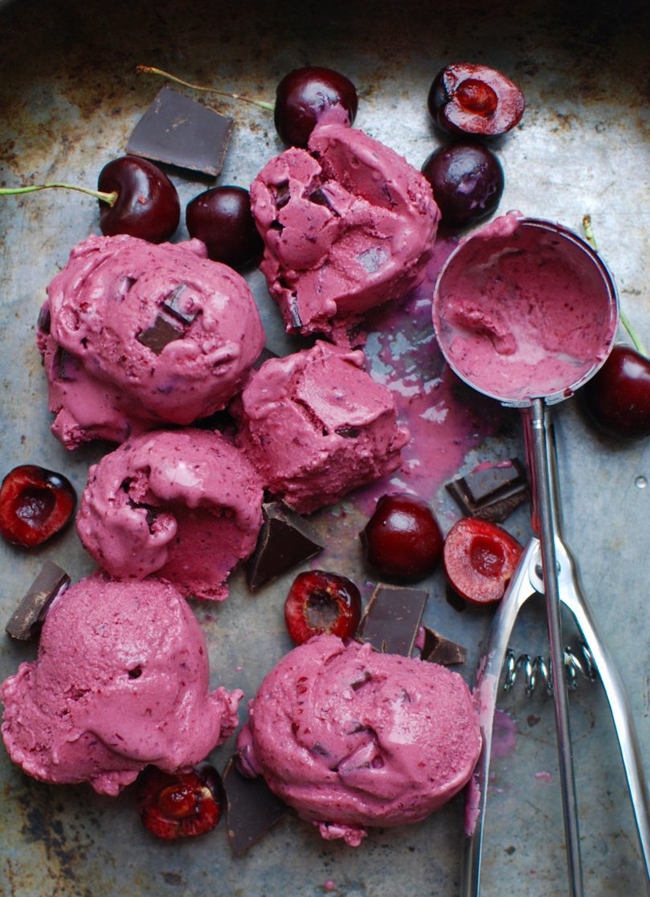 Cherry Ice-Cream with Rosewater and Dark Chocolate
