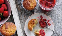 Strawberry chia jam and almond muffins