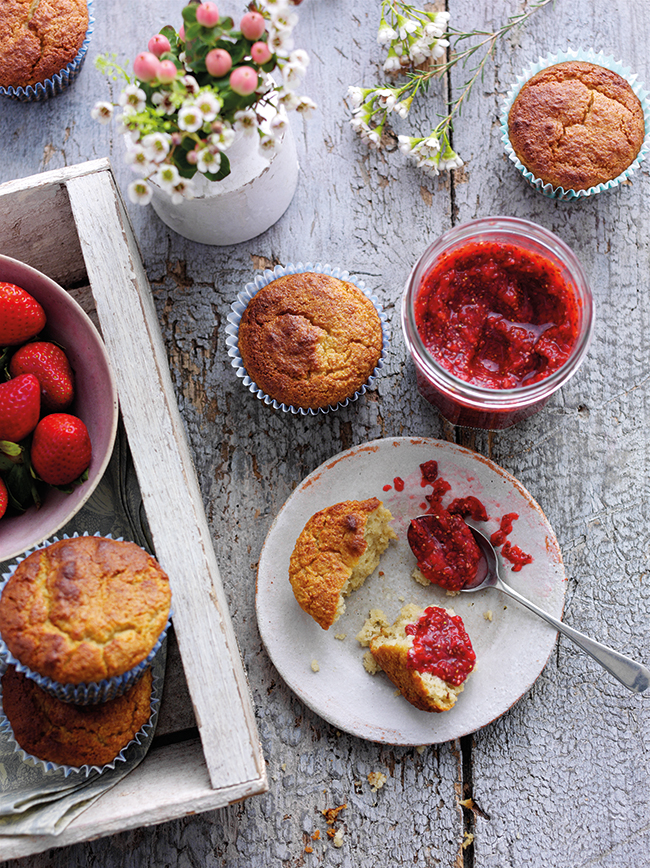 Strawberry chia jam and almond muffins