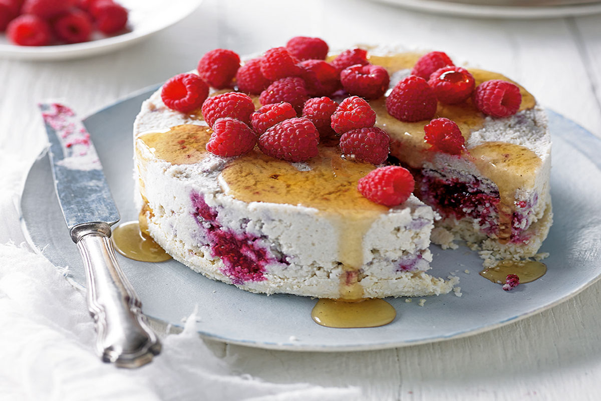 Healthy Raspberry & Cauliflower Cheesecake