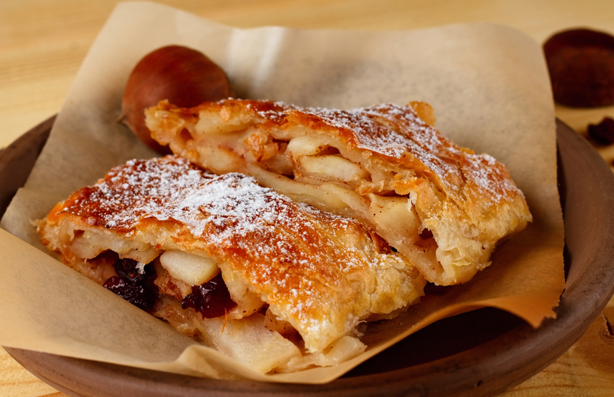 Fresh apple strudel with nice crust