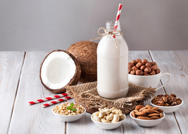 Vegan nut milk in the bottle