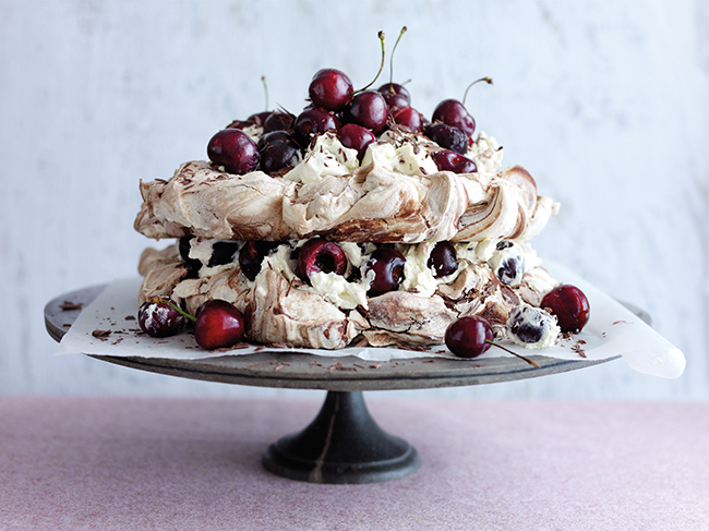 Chocolate cherry pavlova