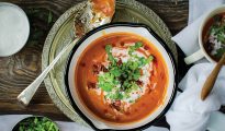 Roasted Romano pepper & chorizo soup