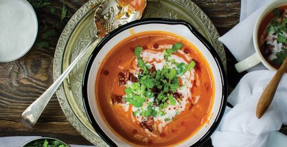 Roasted Romano pepper & chorizo soup