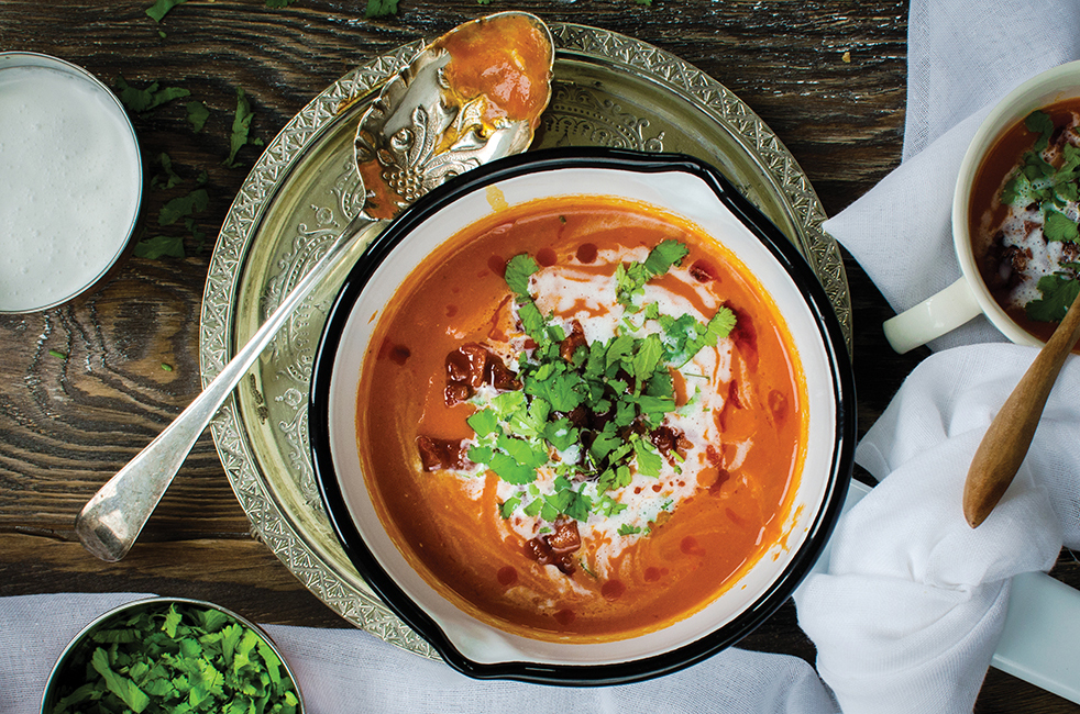 Roasted Romano pepper & chorizo soup