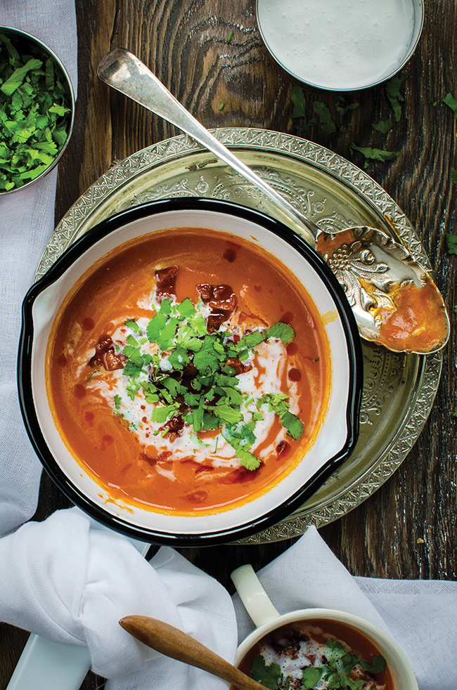 Roasted Romano pepper & chorizo soup