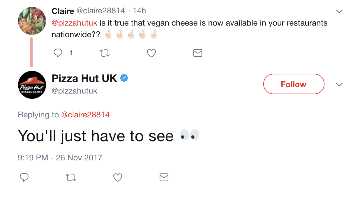 Pizza Hut are rumoured to be adding dairy-free cheese to the menu