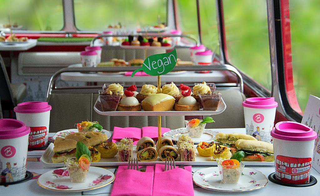 vegan afternoon tea tour bus 