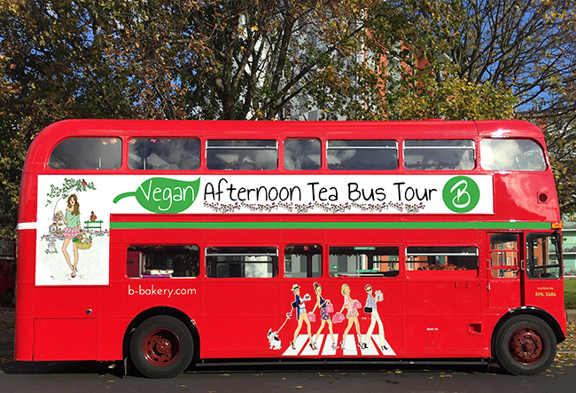 vegan afternoon tea tour bus 