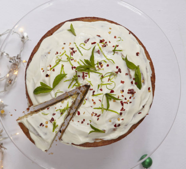 Alternative Christmas Cake with a slice cut out