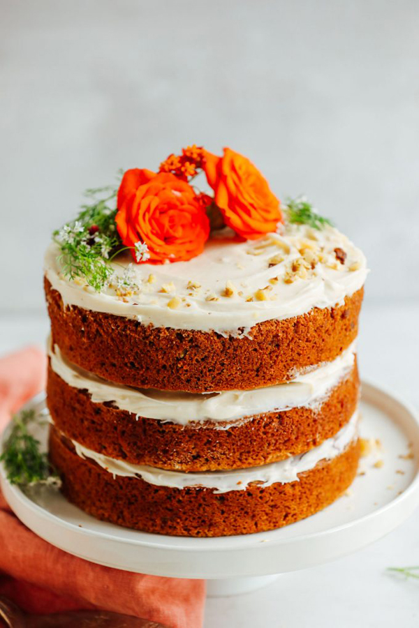 Vegan GF Carrot Cake with rose on top