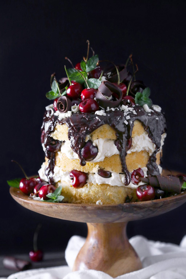 Close up of white forest cake