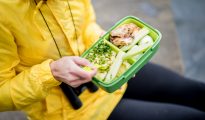 Eating healthy food outdoors