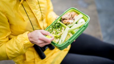 Eating healthy food outdoors
