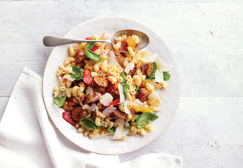 Smoked sausage & red pepper pasta