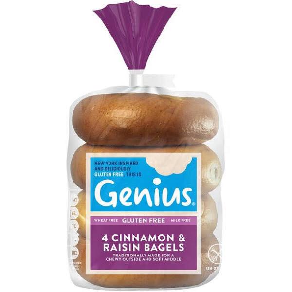 Genius Gluten Free plain and cinnamon & raisin bagels are now vegan
