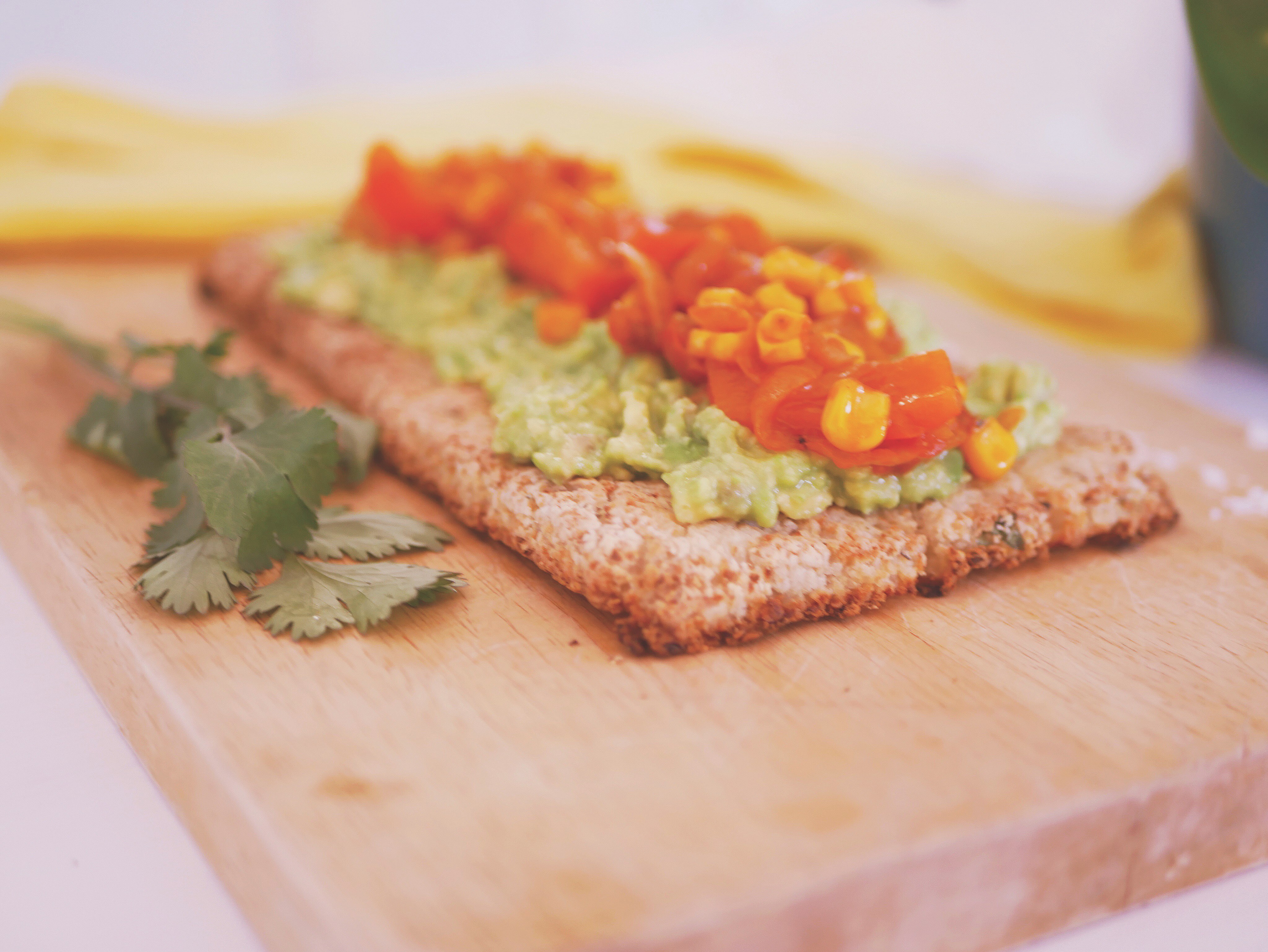 cauliflower flatbreads with guacamole and salsa