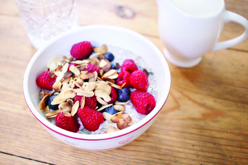 Chia seeds with berries & toasted almonds