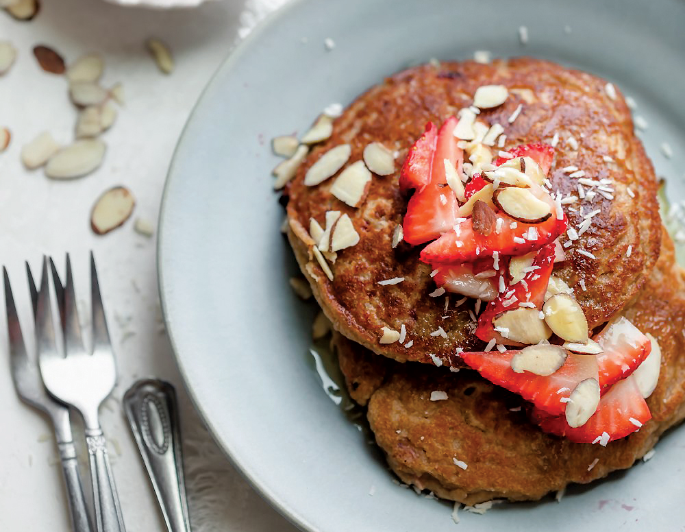 Strawberry banana oat pancakes