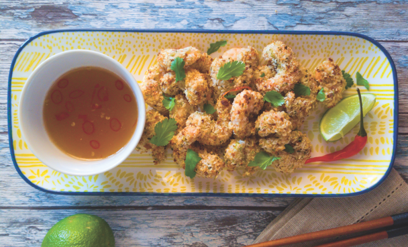 Gluten-free crispy coconut prawns