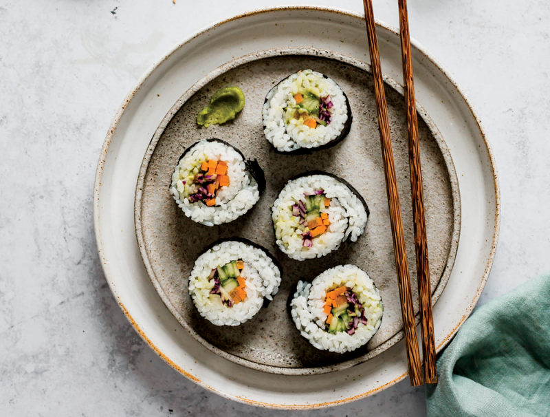 Rainbow vegan sushi