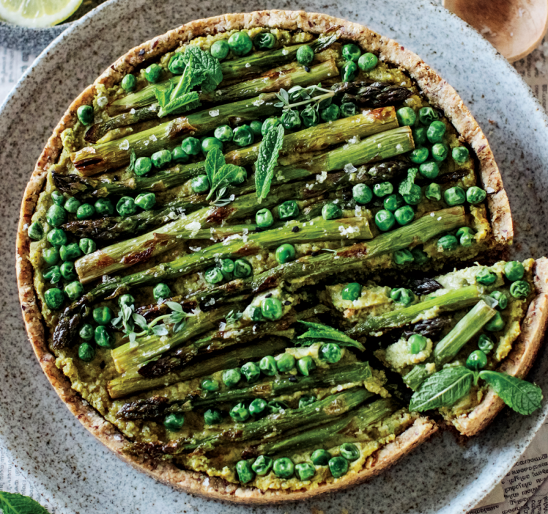 Vegan gluten-free pea and asparagus tart