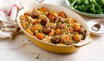Shallots with squash and breadcrumbs
