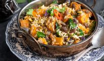 Spinach, Sweet Potato and South African Raisin Biriyani