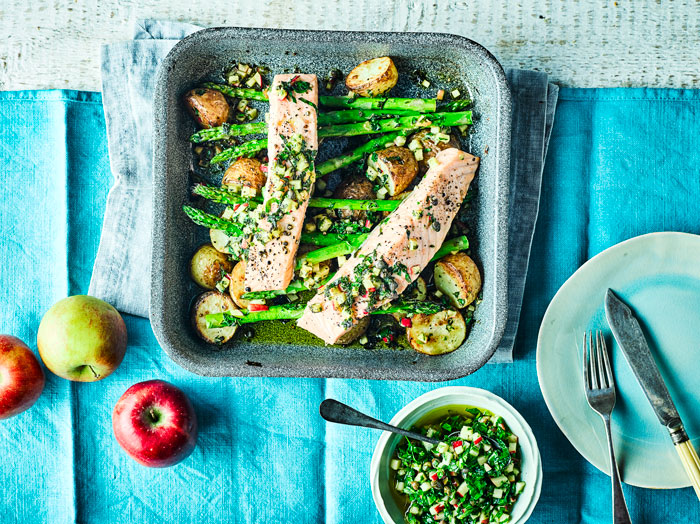 Roast Salmon Fillets with Braeburn Apple Salsa Verde