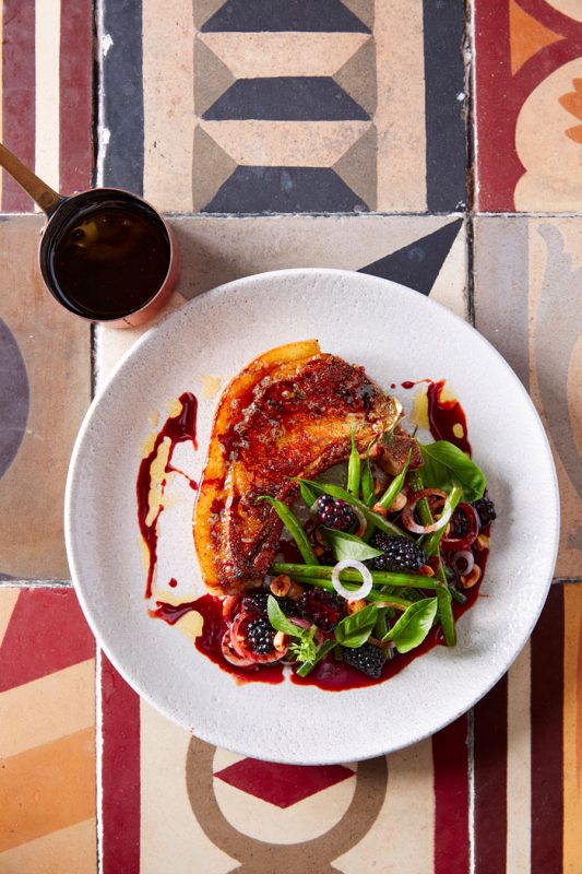 Pork Chop, Blackberries and Summer Beans