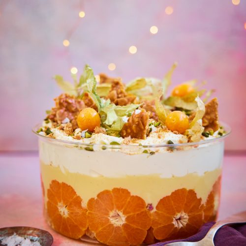 Clementine and Cardamom Christmas Trifle with Amaretto and Pistachio