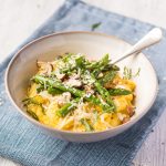 Parmesan polenta bowl with buttered British asparagus