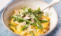 Parmesan polenta bowl with buttered British asparagus