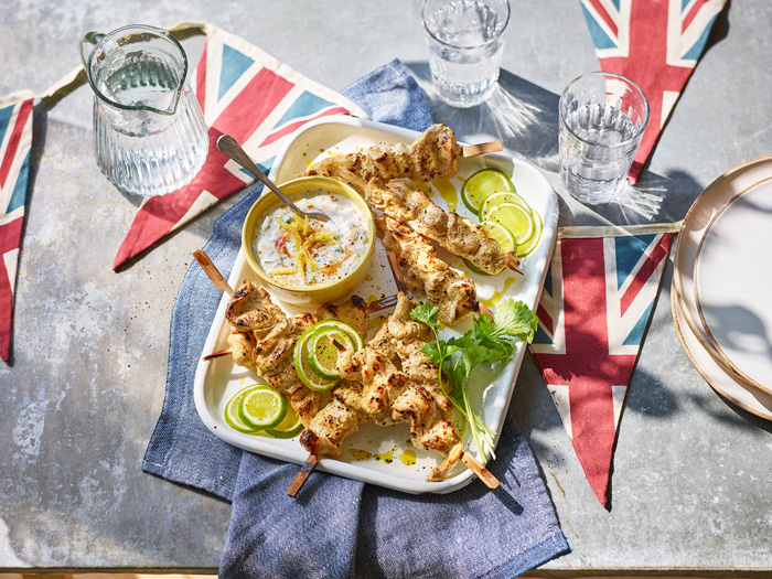 Coronation Chicken Skewers with Dipping Sauce