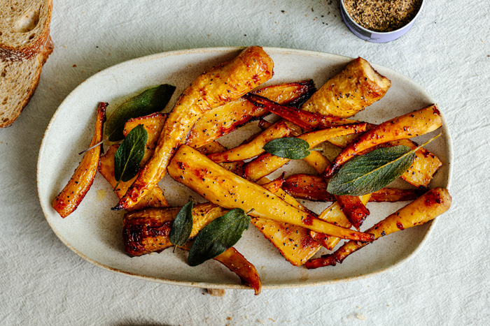 Air fryer garlic pepper honey roast parsnips
